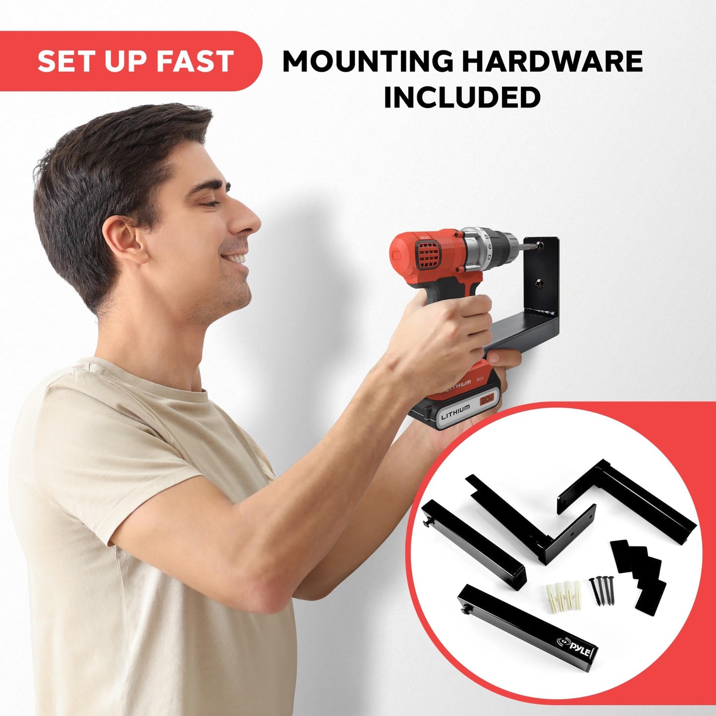 Pyle Adjustable Speaker Wall Mount Brackets - 2 Pack Extendable Steel Arms for Center Channel, Small or Large Speakers & Soundbars - 110 lbs Capacity, 6.7-11.8" Depth - Includes Mounting Hardware