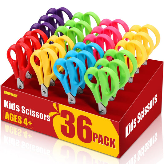 6Pack 5.5" Safety Small School Kids Student Round Blunt Tip Craft Scissors Bulk, Stainless Steel Blades Comfort Grip Scissors for Kid Children Kindergarten Cutting Paper