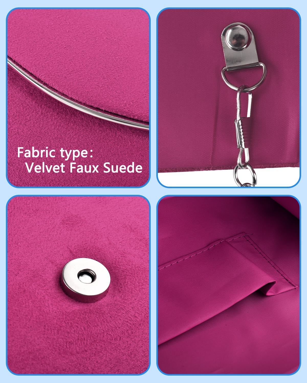 TINDTOP Clutch Purses for Women, Formal Evening Bags Suede Shoulder Envelope Party Handbags Wedding Cocktail Prom Clutches (Rose)