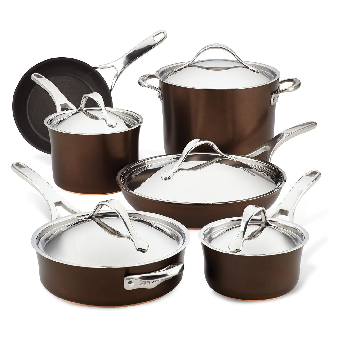 Anolon 83852 Nouvelle Copper Hard Anodized Nonstick Cookware Set / Pots and Pans Set - 11 Piece, Brown