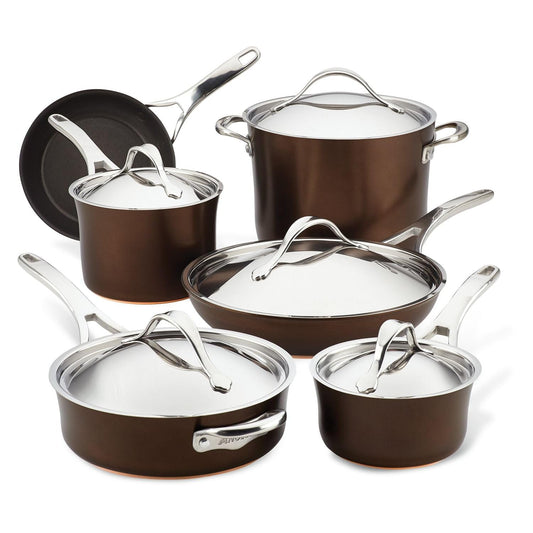 Anolon 83852 Nouvelle Copper Hard Anodized Nonstick Cookware Set / Pots and Pans Set - 11 Piece, Brown