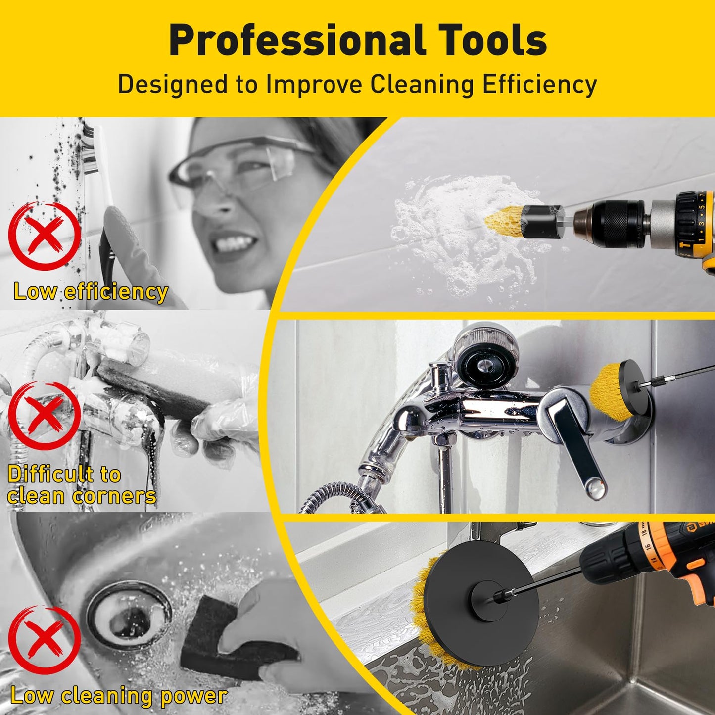 CasaCulina 25 Pack Drill Brush Attachment Set, Scrub Pads & Sponge, All Purpose Power Clean Scrubber Brushes with Extend Long Attachment, Car Polishing Pad Kit, Cleaning Supplies for Grout Tile Sink