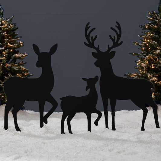 Best Choice Products 3-Piece 46in 2D Deer Family Silhouette Set, Outdoor PVC Christmas Yard Decoration w/Buck, Doe, Fawn, Weather Resistant - Black