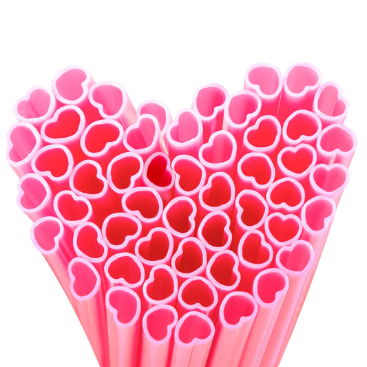 Prurex 50pcs Heart Shaped Pink Straws 8mm Individually Wrapped Disposable Drinking Straws for Galentine's Brunches,Cocktail, Birthday Parties, Pastel Weddings & Bridal Shower Decorations
