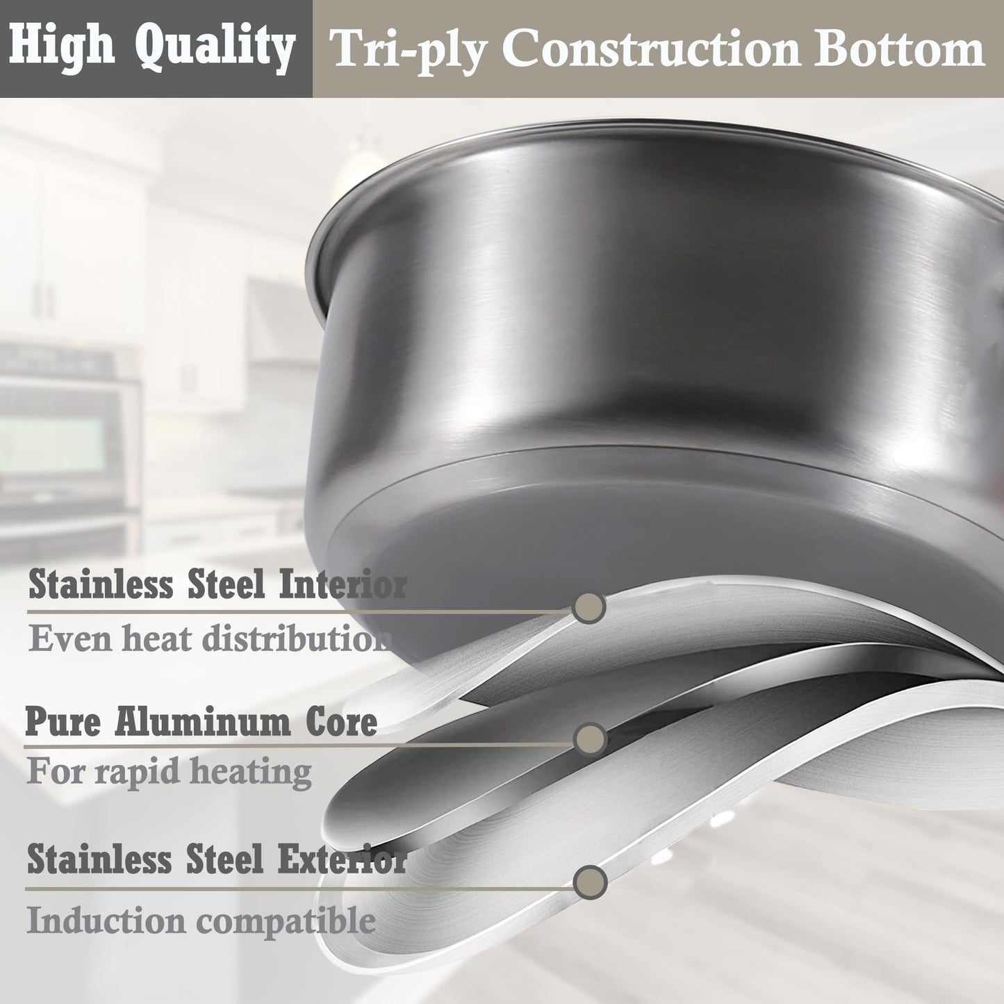 SHEUMNT Stainless Steel pots and pans set, 6 Piece Nonstick Induction Kitchen Cookware Set, Works with Induction/Electric and Gas Cooktops, Nonstick, Oven Safe, Camping Cookware