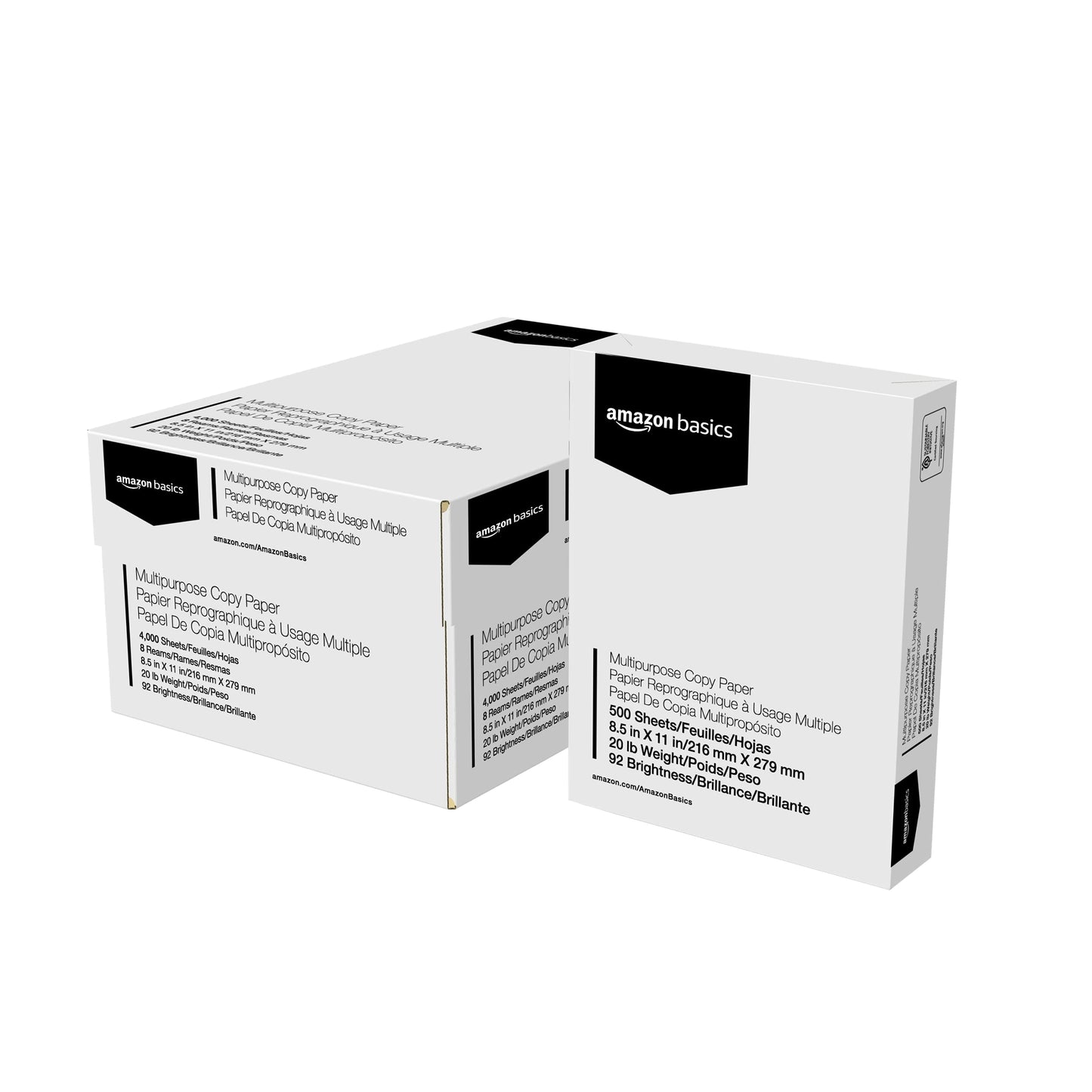 Amazon Basics Multipurpose Copy Printer Paper, 20 lb, 92 Bright, 8.5" x 11", White, 3 Reams, 1500 Sheets