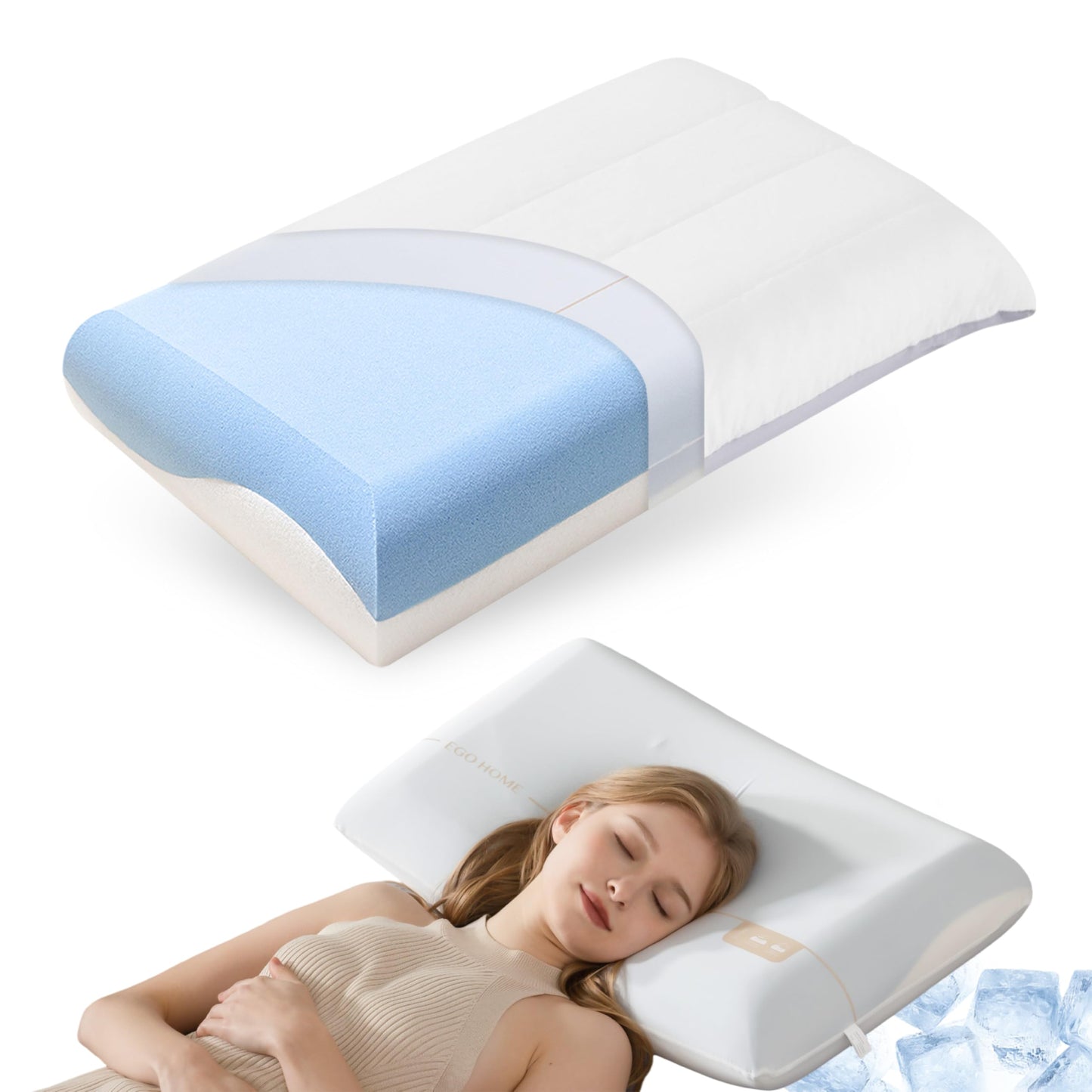 Memory Foam Pillows, Bed Pillow for Sleeping, Cooling Pillows for Neck and Shoulder Pain, Soft Pillow for Side Sleepers, Standard Pillow Cube, Back Neck Support Pillow for Bed (1 Pack, 4" H)