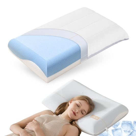 Memory Foam Pillows, Bed Pillow for Sleeping, Cooling Pillows for Neck and Shoulder Pain, Soft Pillow for Side Sleepers, Standard Pillow Cube, Back Neck Support Pillow for Bed (1 Pack, 4" H)