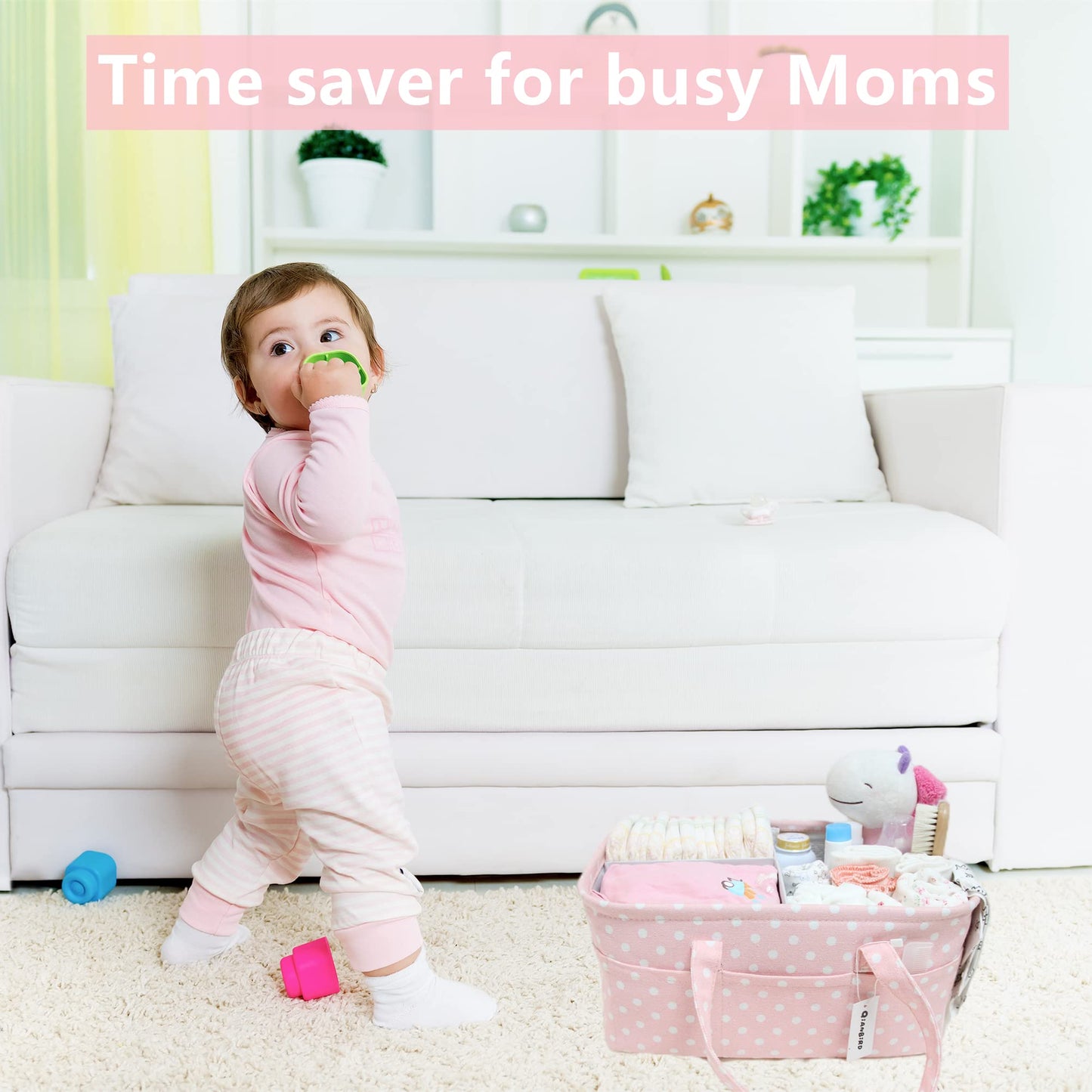 Pink Diaper Caddy Organizer for Baby Girl-Large Portable Diaper Caddy Basket for Changing Table-Diaper Organizer Caddy-Car Travel Tote Bag-Newborn Registry Baby Shower Basket for Diapers & Wipes