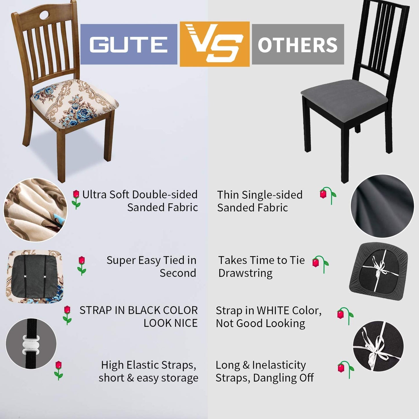 Gute Stretch Printed Chair Seat Covers with Elastic Ties and Button, Removable Washable Dining Upholstered Chair Protector Seat Cushion Slipcovers for Dining Room, Office,Gold 4 Pack