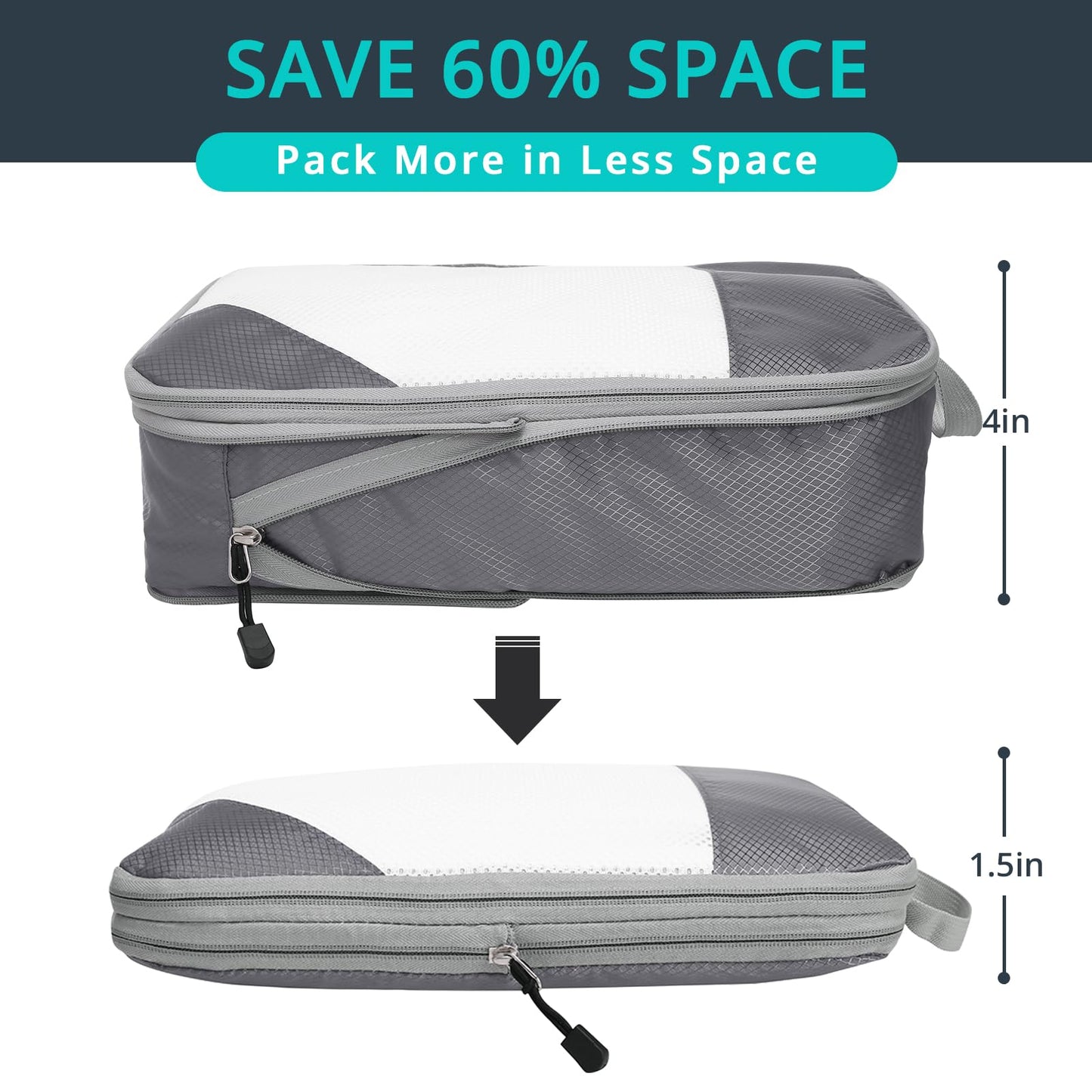 NICOSHOW 6 Set Compression Packing Cubes for Travel - Compressible, Lightweight, and Space-Saving Packing Cubes, Travel Essentials for Women, Grey