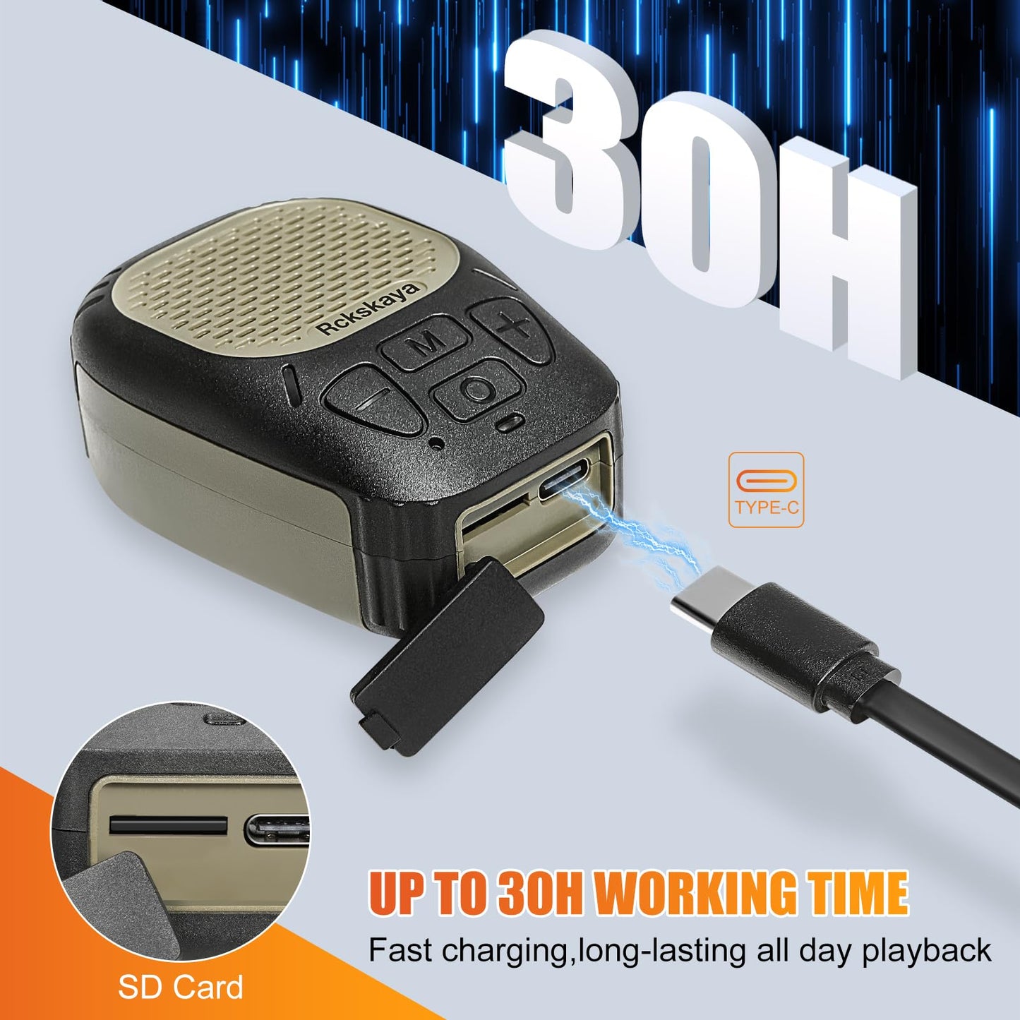 Rckskaya Clip On Bluetooth Speaker, Portable Speaker Wearable Wireless, Mini Bluetooth Speakers Up to 30H Battery Life, Support TF Card, Hands-Free Music/Calls (Non Magnetic) (Army Green)