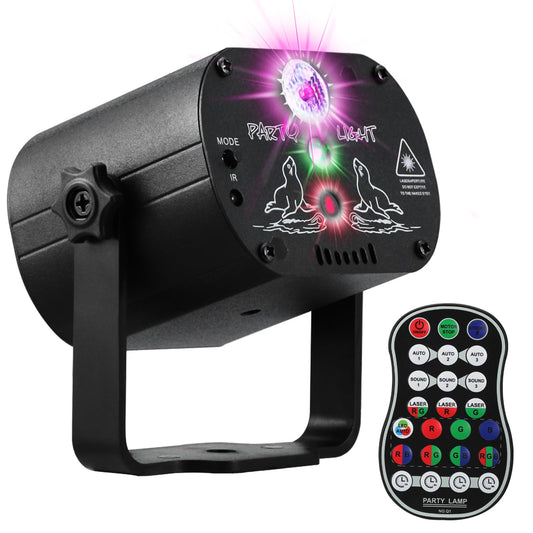 DJ Disco Stage Party Lights, LED Sound Activated Laser Light RGB Flash Strobe Projector with Remote Control for Christmas Halloween Decorations Karaoke Pub KTV Bar Dance Gift Birthday Wedding