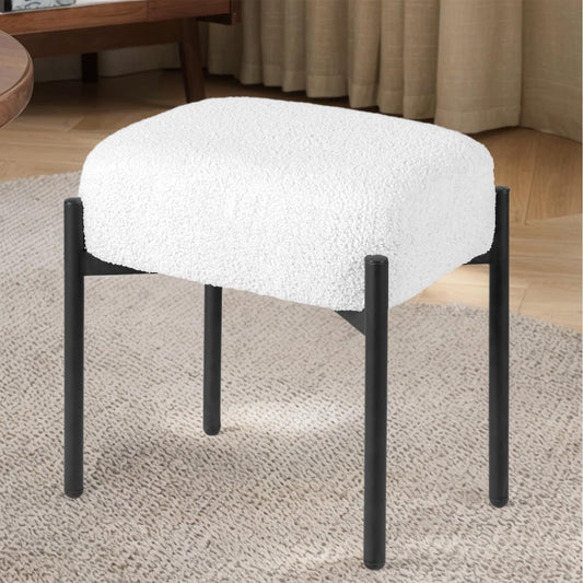 MOOWIND Vanity Stool Chair Faux Fur, 16.3" L x 12.8" W x 17.3" H Soft Ottoman, Makeup Chair Bench Furry Padded Seat with 4 Metal Legs, Footstool Multifunctional Chairs for Bedroom, Living Room