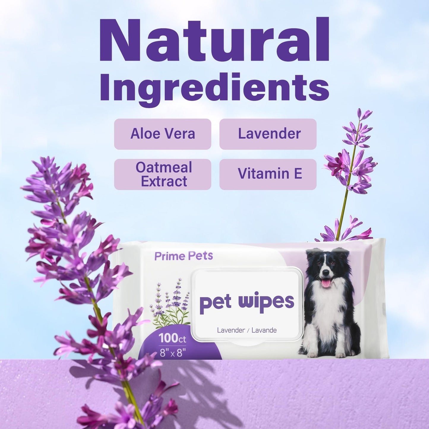PrimePets Dog Wipes, 400 Count, 8" x 8" Pet Grooming Wipes for Dogs Cats Cleaning Deodorizing, Lavender Scented, Extra Thick Dog Paw Wipes for Sensitive Skin, Clean Ears, Eyes, Butt, Body & Teeth