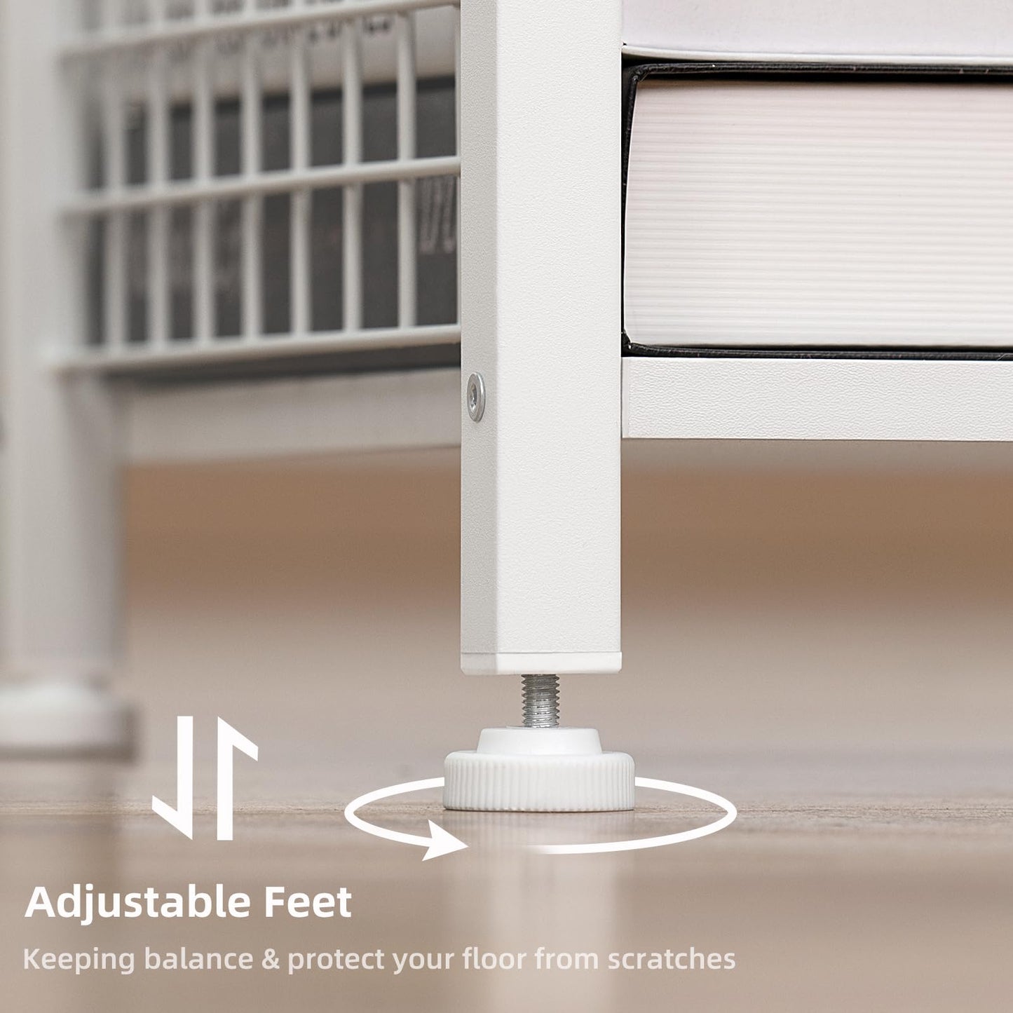 Lerliuo White Printer Stand with Fabric Drawer, 3 Tier Industrial Side Table, Modern Small Printer Desk Holder with Storage Shelf,Multi-Functional Bedside Tables for Home Office Fax Machine Scanner