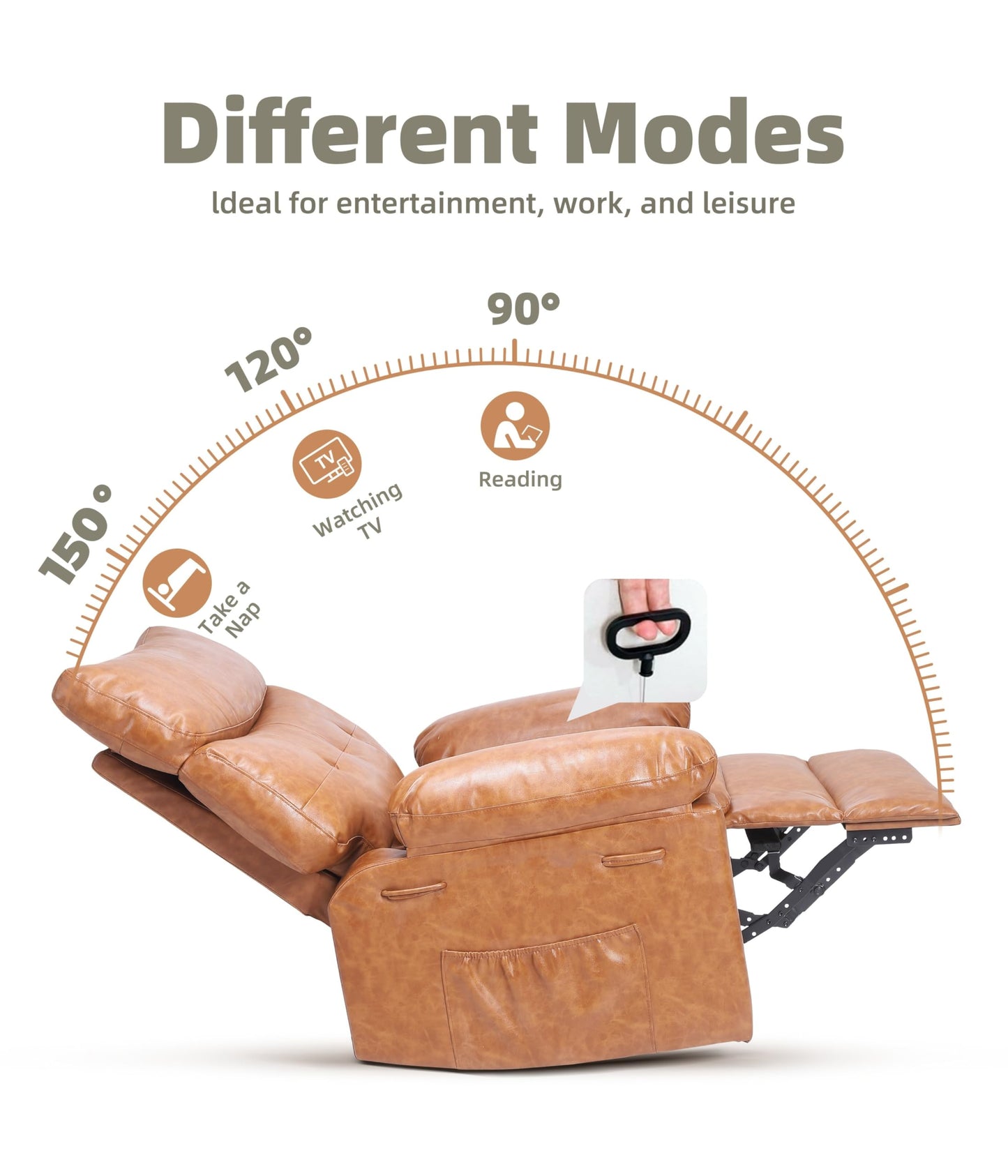 GarveeHome Oversized Recliner Chair - Faux PU Leather Manual Recliner for Adults, Lazy Chair with 1.5X Sponge Comfort Arm and Back for Living Room, Bedroom