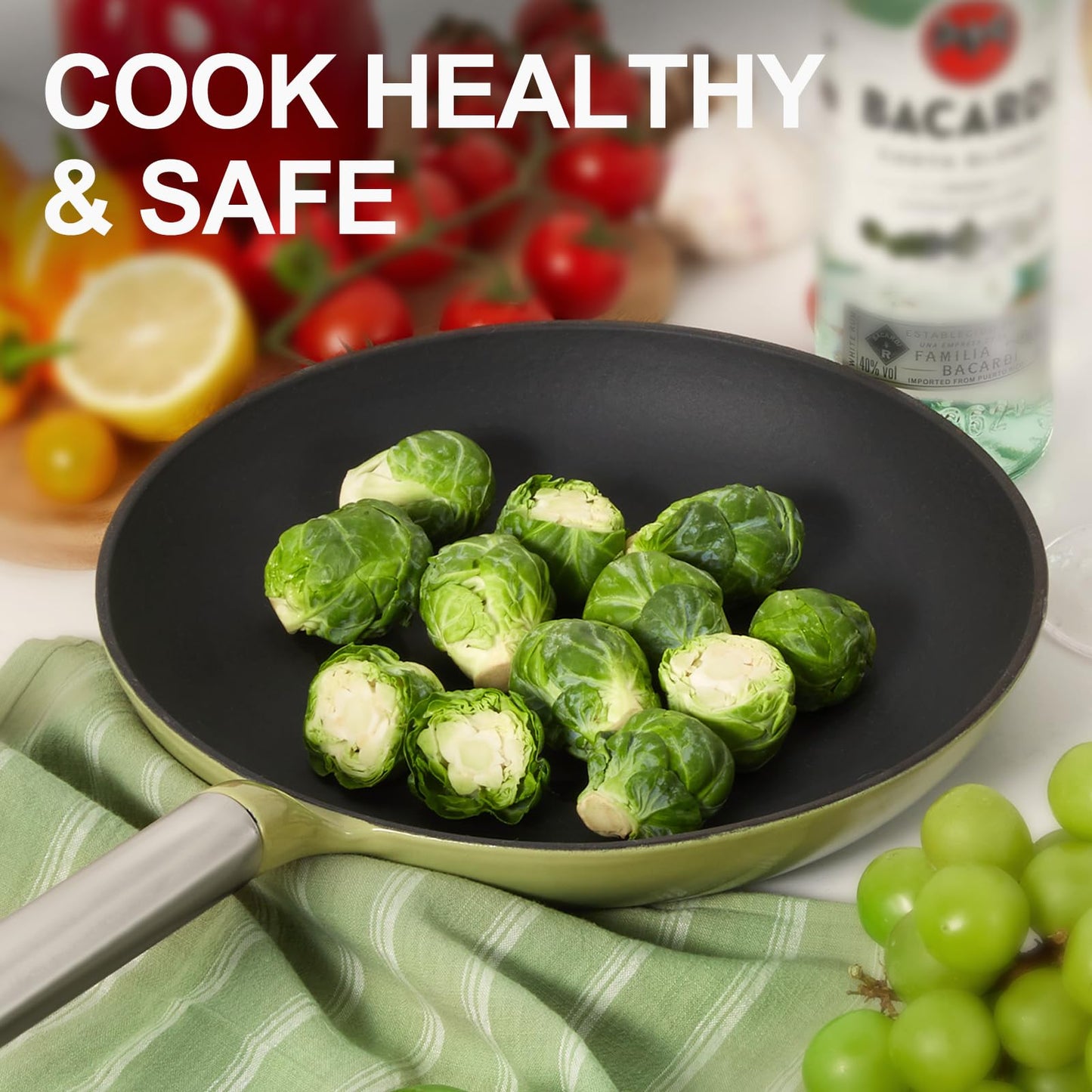 KOKHUB Titanium Enameled Cast Iron Skillets, Non Stick Frying Pan Set 3 Piece, 8" 9.5" 11" Non Toxic PFOA Free Cooking Pans, Dishwasher & Oven Safe Cookware, All Cooktops Compatible, Sage Green