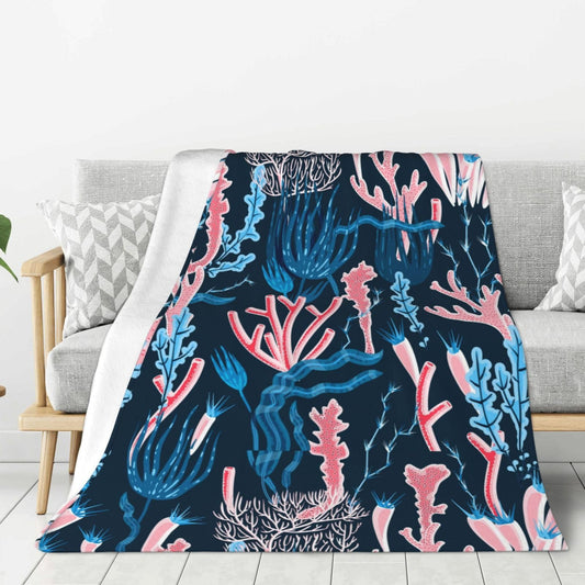 Jbofyee Coral Pattern Throw Blankets All Season Ultra Soft Warm Fleece Blanket for Home Bed Sofa Couch Chair Outdoor Travel Camping 50x40 Inch
