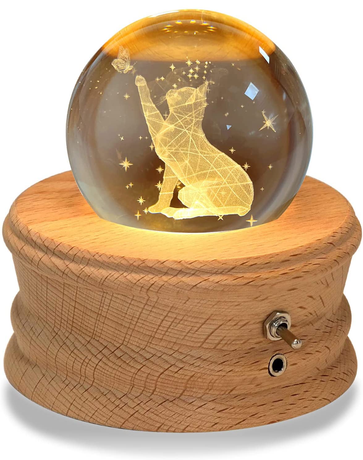 Kibuhain 3D Crystal Ball Music Box with Projection LED Light and Rotating Wooden Base,Best Gift for Birthday,Christmas,Valentine's Day,Music Boxes for Women Mom Girls