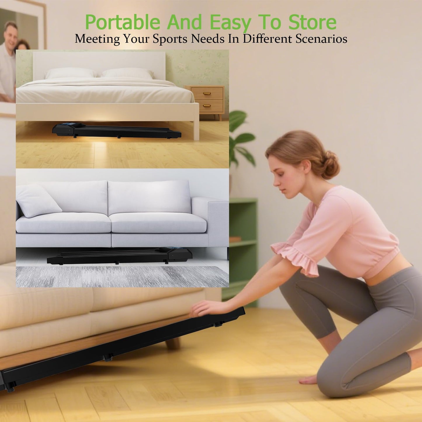 Walking Pad Treadmill with Handle Bar, 2.5 HP Small Treadmills for Home with APP Remote Control, Four New Sports Data Function Analysis, 5.0 Speed Portable Treadmill for Office, Home