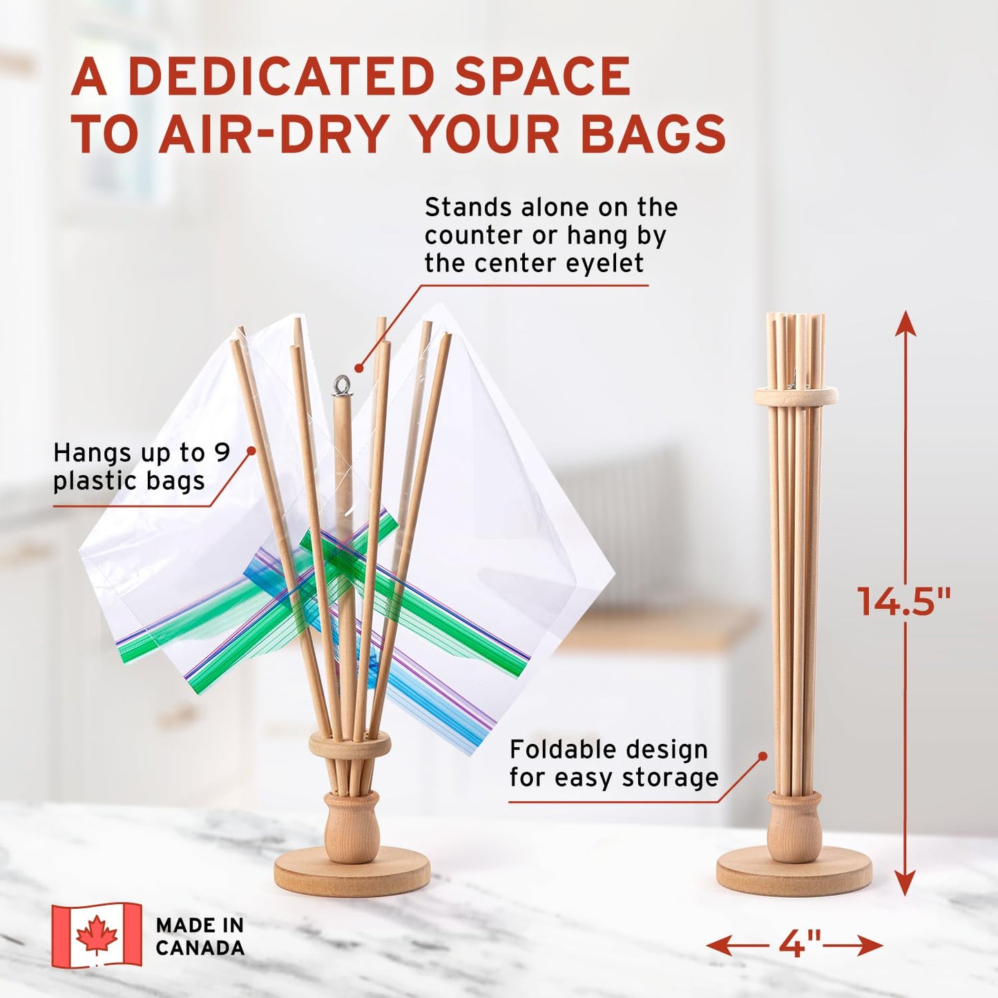 FloWorks Design Plastic Bag and Bottle Dryer - Patented; Multi-Purpose Drying Rack Saves Money and the Planet. Folds for Easy Storage