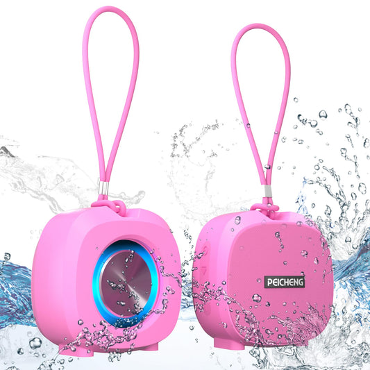 PEICHENG Speaker, Small Portable Bluetooth Wireless IPX5 Waterproof Shower Speaker,Loud Stereo Sound Deep Bass,TWS Paire, RGB Lights,Long Playtime for Outdoor Party, Great Gift,1PC(Pink)