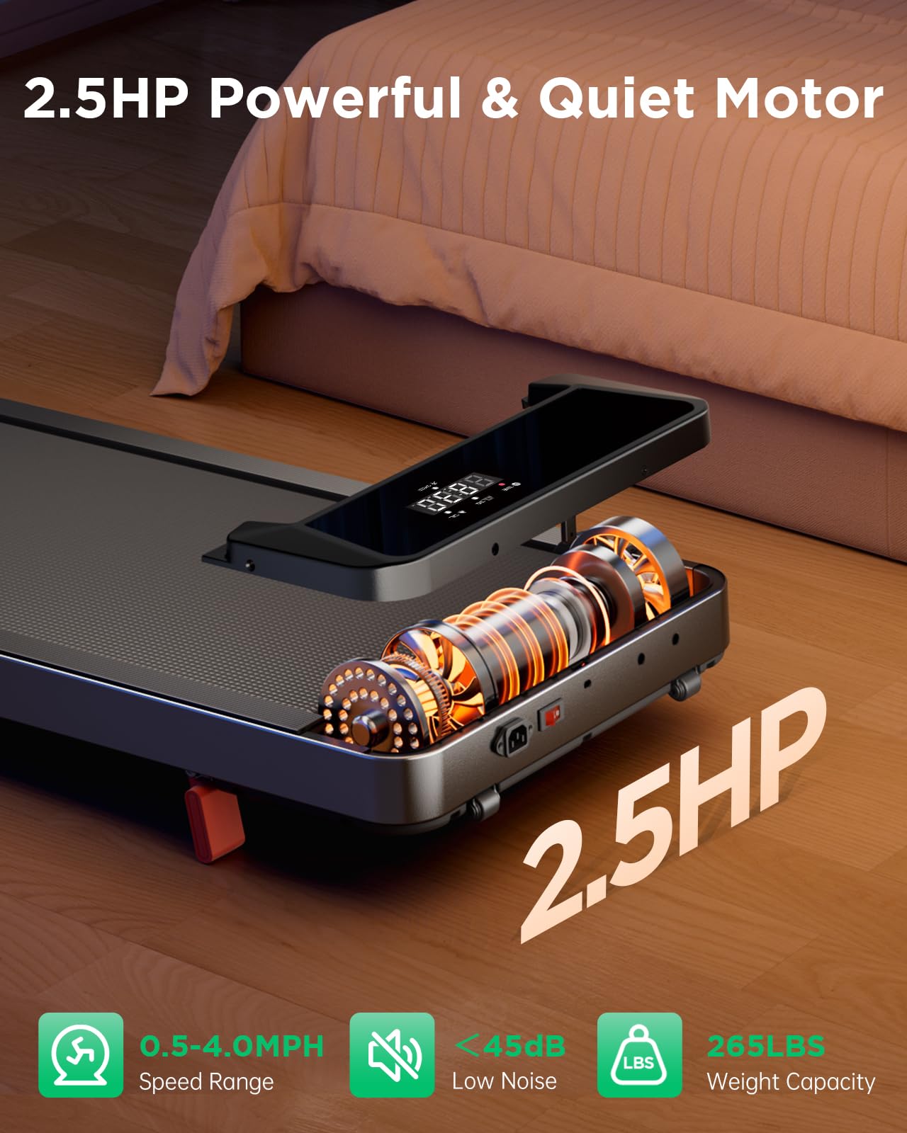 TREAFLOW Walking Pad,Treadmill with Incline for Home, 2.5HP Portable Under Desk Treadmill with 265 Lbs