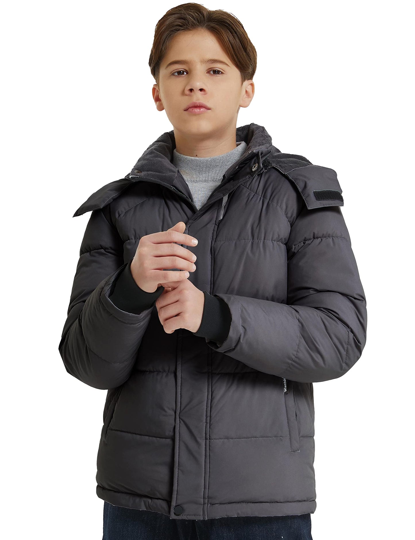 wantdo Boy's Waterproof Winter Jacket Hooded Puffer Coats Jackets Dark Gray Size 8