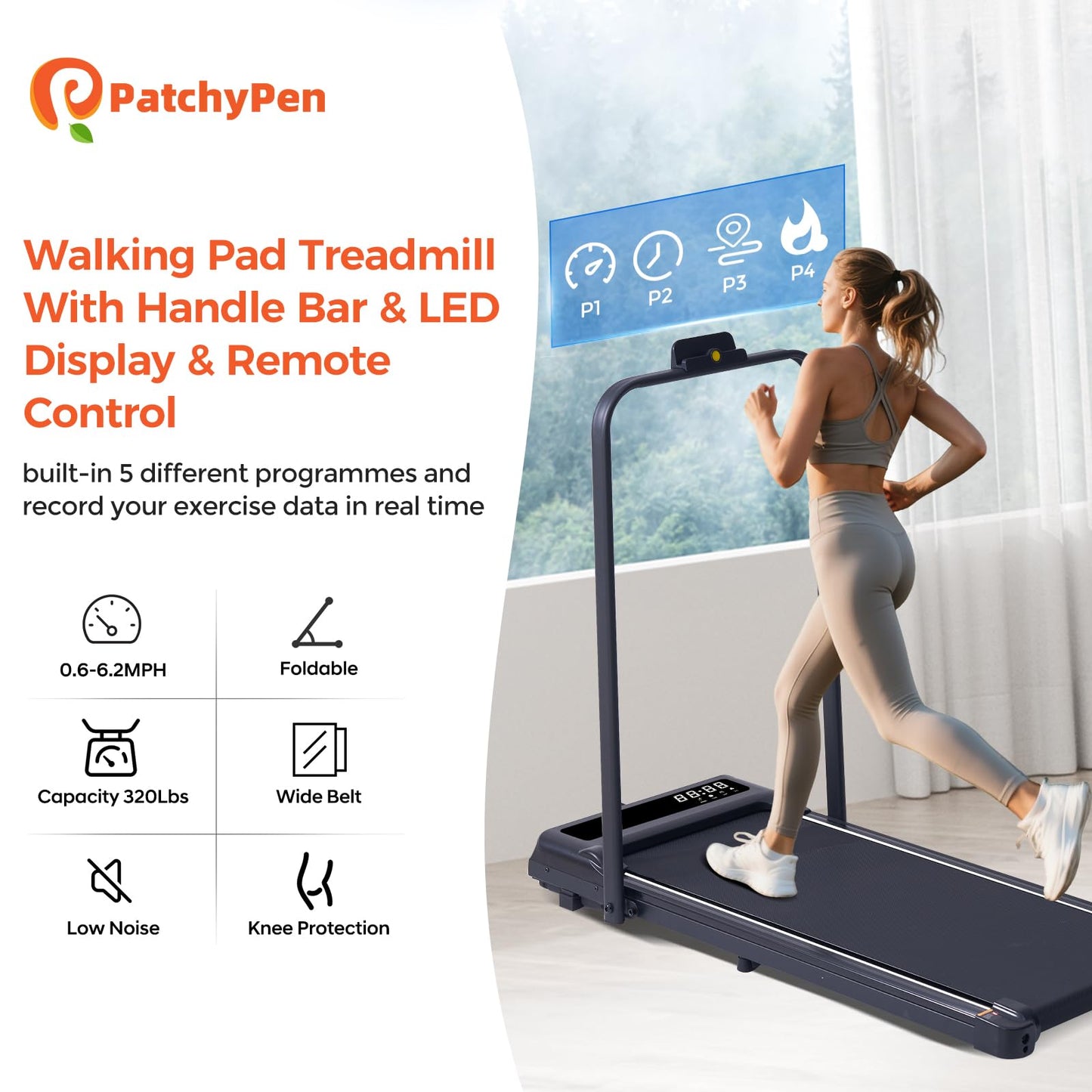 Walking Pad with Handle Bar, 3.0HP Foldable Folding Treadmills for Home Small, 3 in 1 Portable Treadmill with Handles, Small Walking Pad Treadmill Home with Remote Control, 320LB Capacity