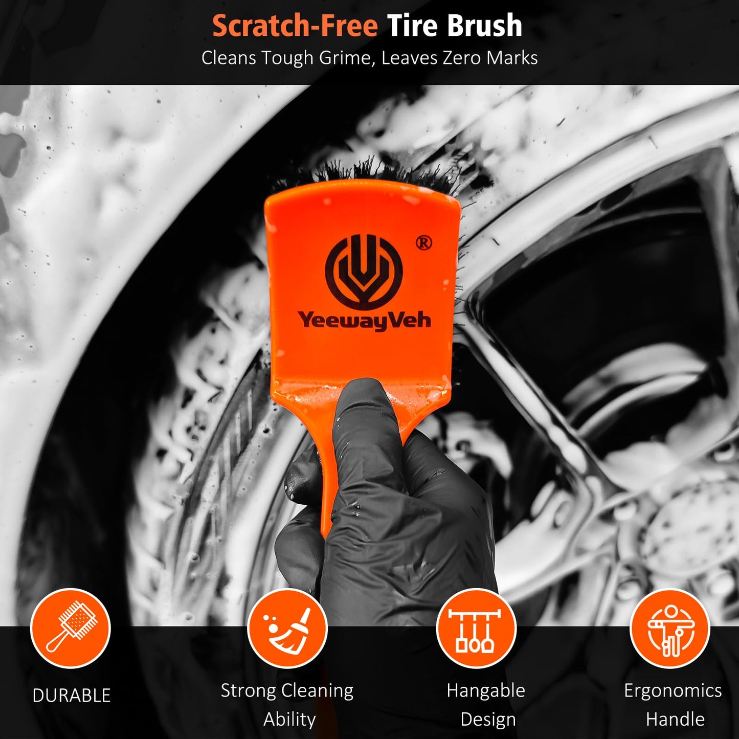 YeewayVeh 4PCS Car Wheel Cleaning Kit, 2-Size Bendable Microfiber Wool Wheel Brush Set, Tire Brush, Double-Ended Detailing Brush, Soft Non-Metallic Rim Cleaner Brushes for SUVs, RVs & Trucks