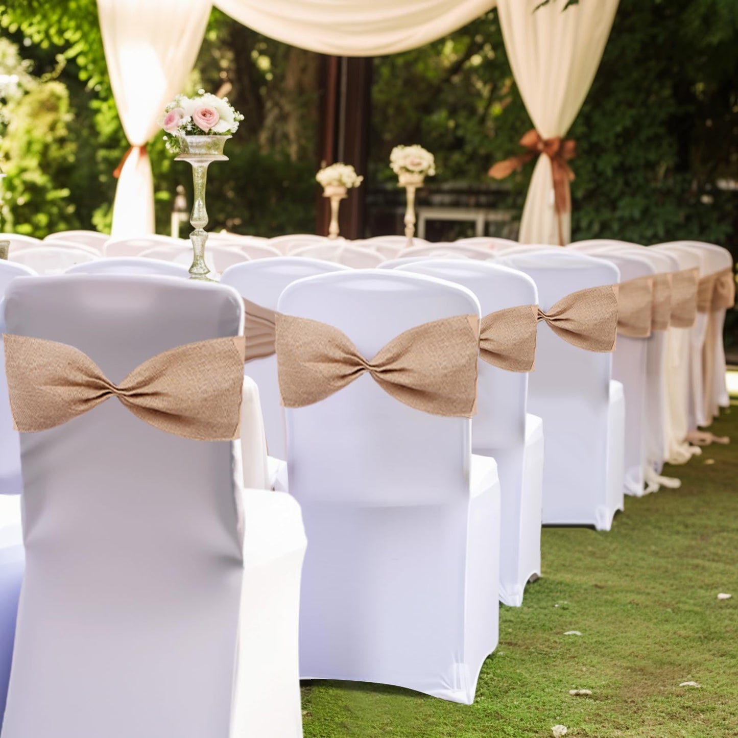 Newwiee Burlap Stretch Chair Sashes Linen Spandex Chair Bands Ties Dining for Wedding Dining Banquet Event Party Favor Ceremony Decoration(48 Pieces)