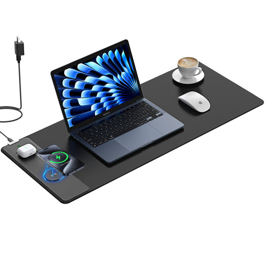 TopMade Wireless Charging Mouse Pad, Waterproof Gaming Mousepad with Ultra-Smooth Surface, Non-Slip Base, 31.5"x15.75" XXL Large Desk Pad, Classic Black Computer Desk Mat for MacBook, PC, Laptop