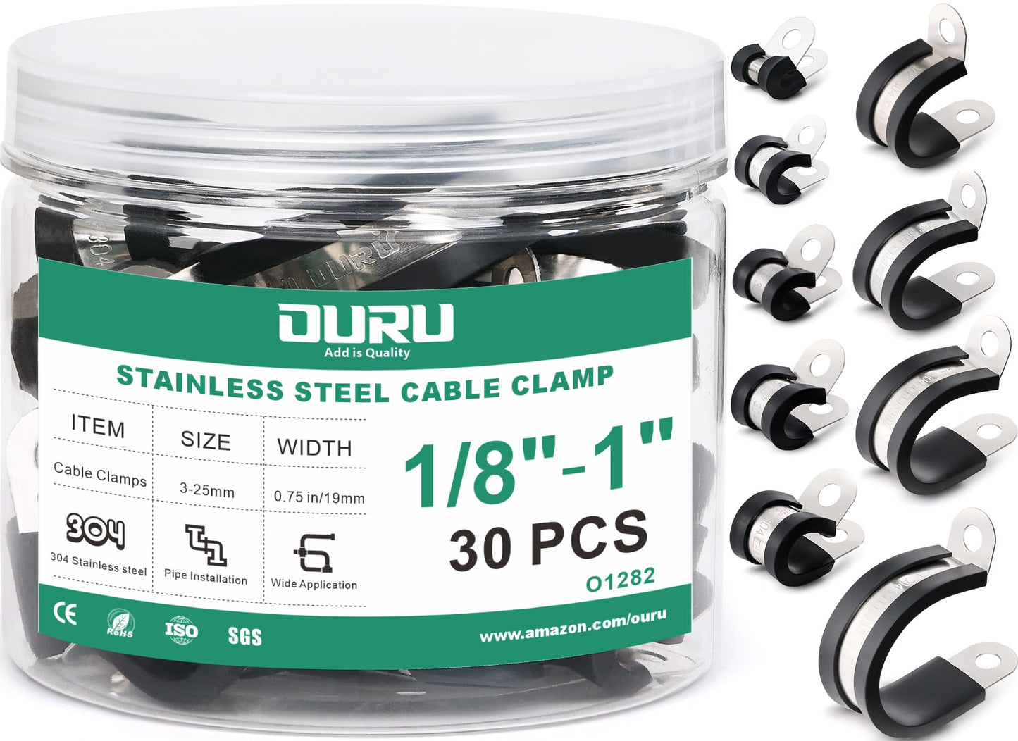 56PCS Cable Clamps Assortment Kit,6 Sizes—1/4" 5/16" 3/8" 1/2" 5/8" 3/4" Stainless Steel Rubber Coated Cushioned Insulated Cable Clamp,Automotive Cable Wire Clamps,Pipe Clamps,Metal Clamp