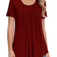 MUSE SHOW Women's 2025 Summer Tops Short Sleeve Tunic Shirts Casual Comfy Blouse Wine Red M