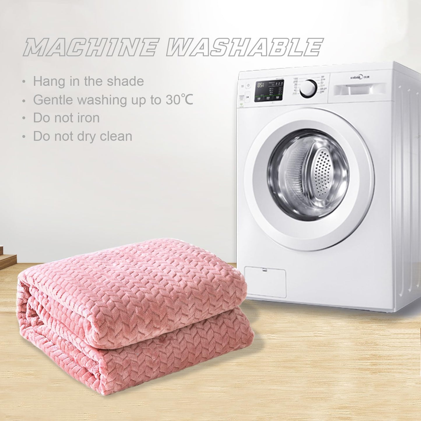 Exclusivo Mezcla Pink Fleece Queen Size Blanket for Bed, 90x90 Inches Soft Cozy Jacquard Flannel Blankets, Lightweight Fuzzy Plush Warm for All Seasons