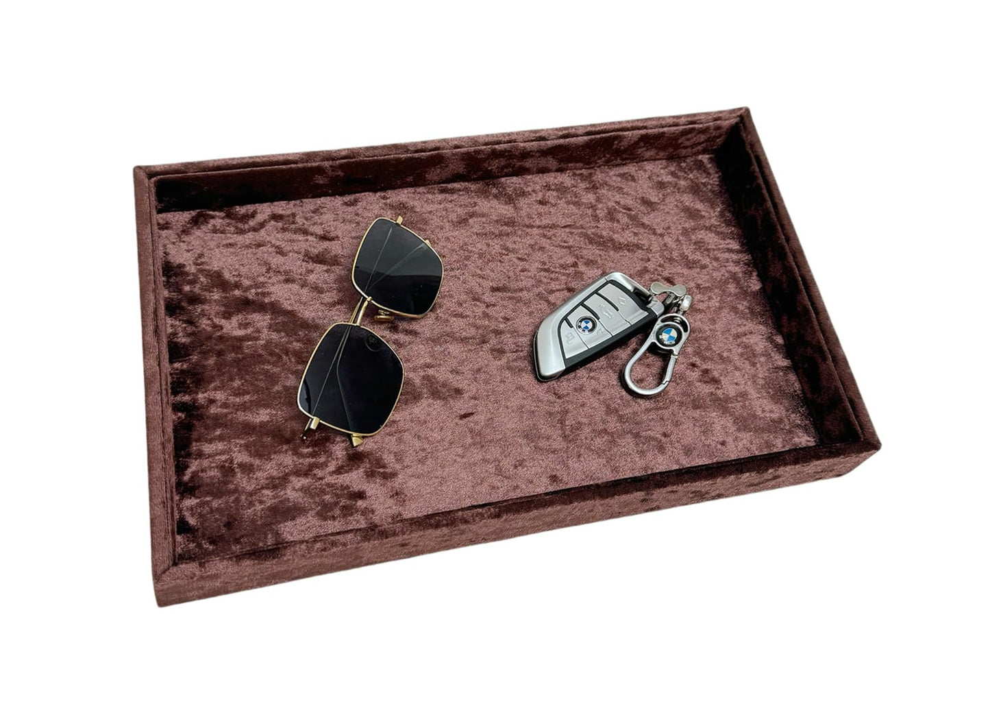 AgentMoon Luxury Jewelry Storage Tray,Noble Retail Goods Display Tray,Bedside Organizer for Remote Controller iPhone Eyeglasses.Original Design Flashing Special Velour.(Tabby Dark Coffee)