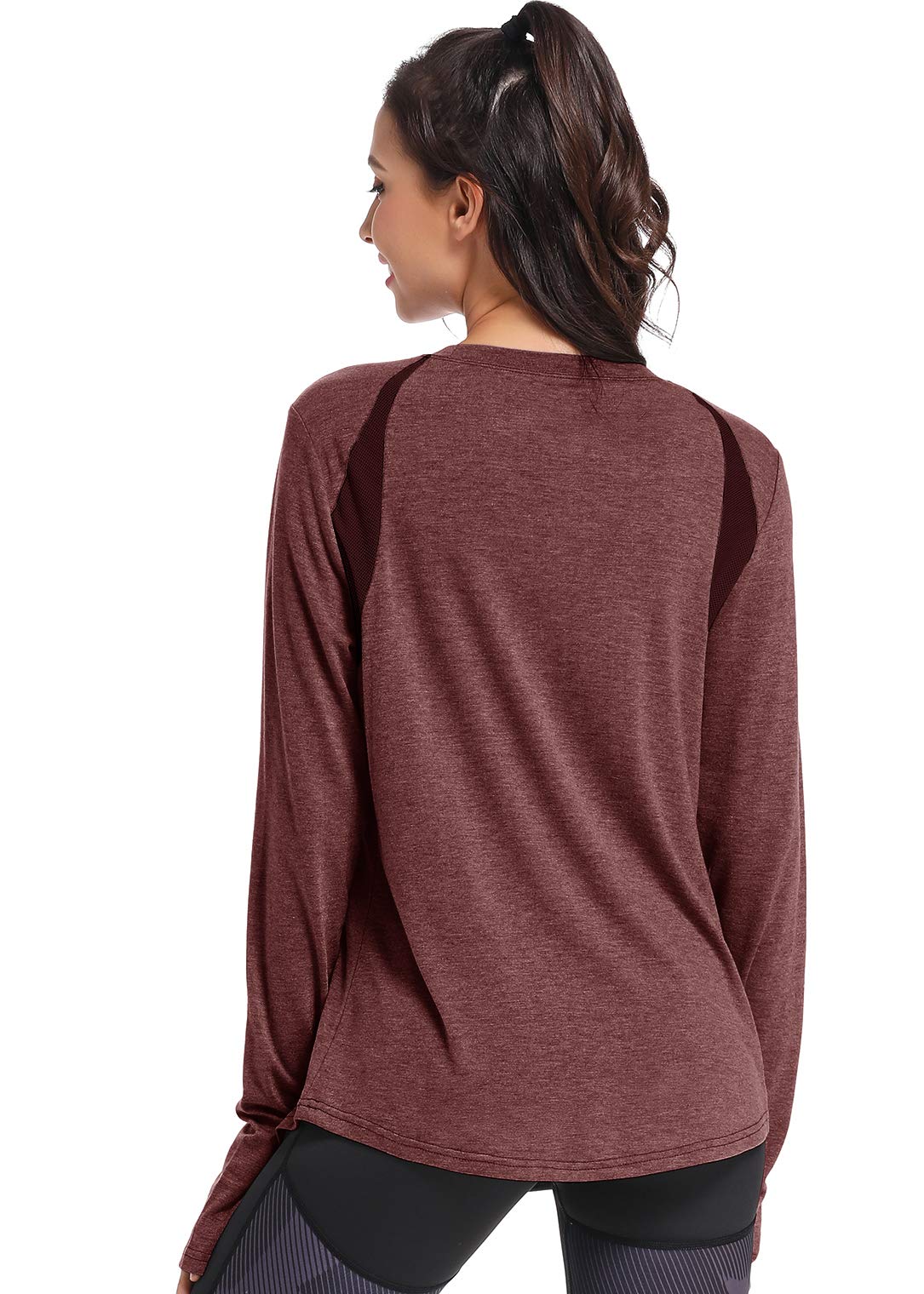 Muzniuer Womens Long Sleeve Workout Shirts-Plain Long Sleeve Tshirt for Women Yoga Sports T-Shirt Long Sleeve Breathable Shirts Activewear with Thumb Hole Burgundy S
