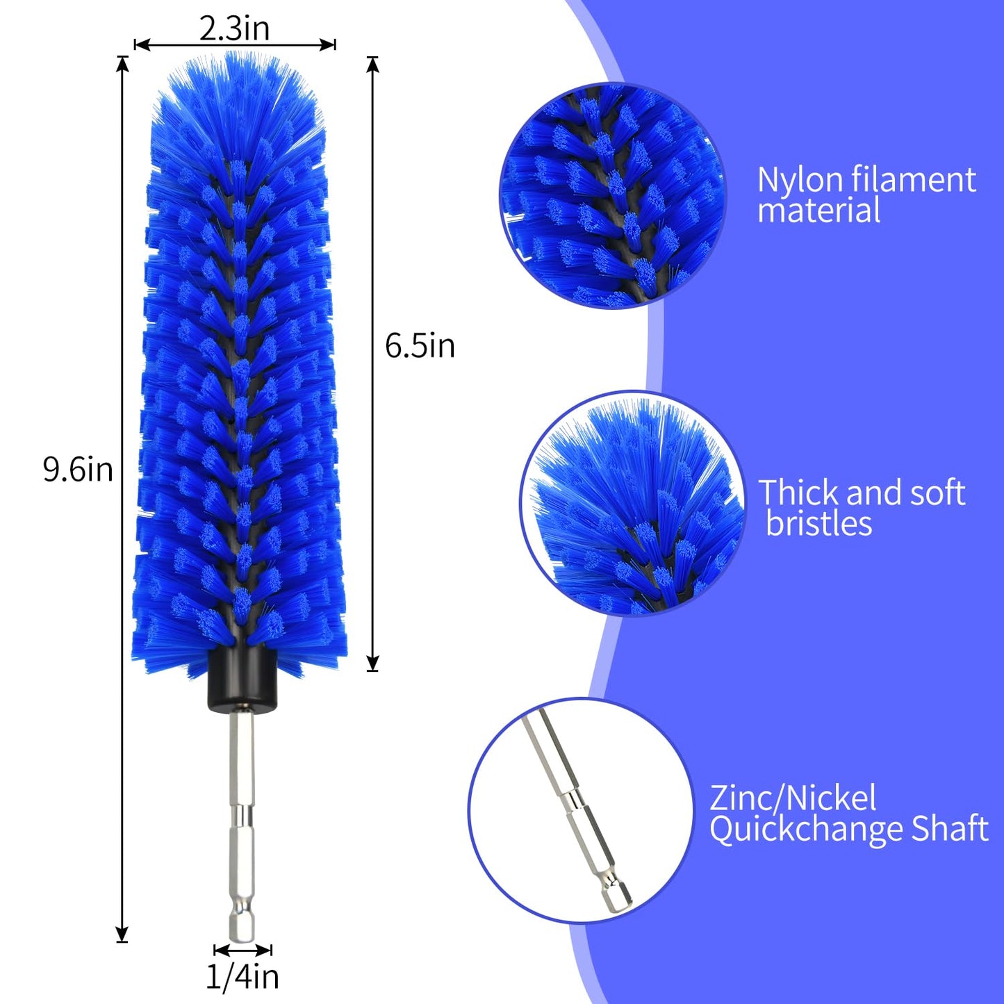 Drill Brush for Car Wheel and Bottle, Highly Dense and Durable Car Cleaning Brush for Wheels, Rims, Engines, Exhaust, Bottle(Dark Blue)