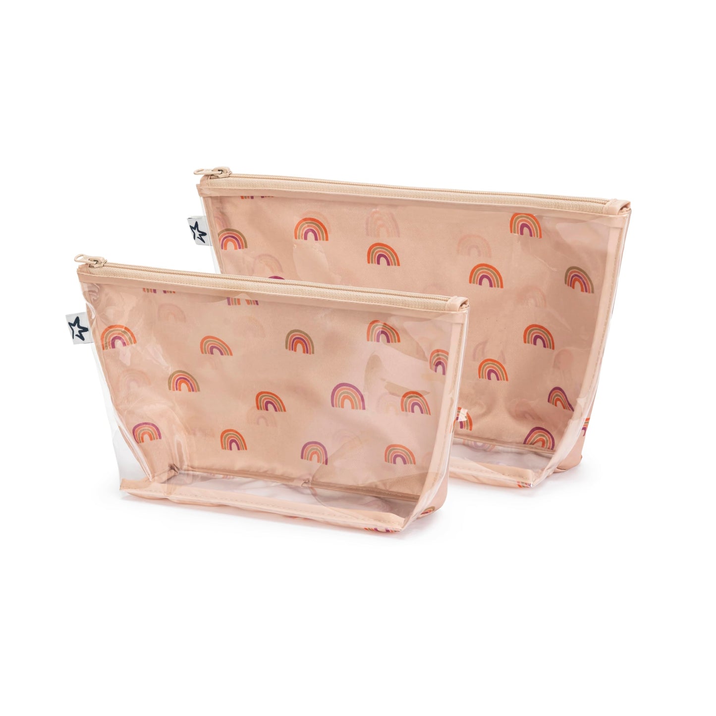 Tiny Twinkle Mess-proof Travel Bags, Airline Compliant, Zipper Closure, Clear Front Pouch, Diaper Bag Packing, Toiletry or Cosmetics Organizer 2 Pack Set (Boho Rainbow)