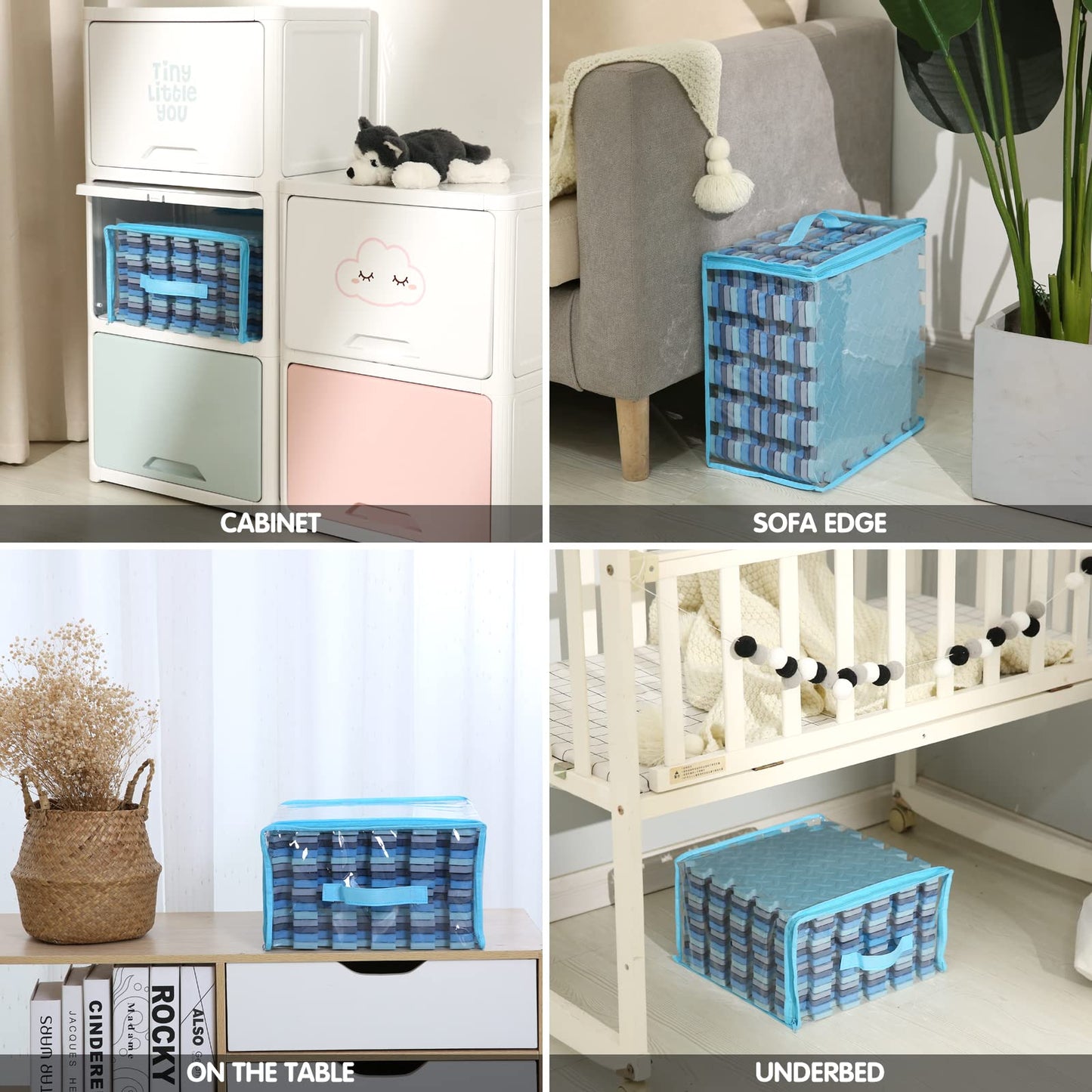 Tamiplay 16 Tiles Foam Play Mat for Baby, Soft & Safe EVA Foam Mats for Floor, Square Baby Play Mat, Kids Foam Puzzle Floor Mat, 47x47 Play Mat for Playpen(Dark Blue/Gray Blue/Light Blue/Blue)