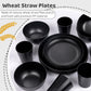 LIYH 16 Pcs Black Wheat Straw Dinnerware Set - Unbreakable Plates and Bowls Set, Dish Set for 4, Black Plastic Dinnerware Set Include Wheat Straw Dinner Plates Bowls Cups Kitchen & Camping