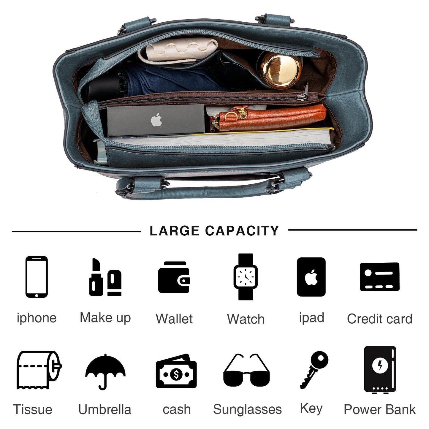 LAVAWA Tote Bag for Women Large Western Purse Ladies Top Handle Shoulder Handbags Vintage Embossed Concho Studs (Blue)