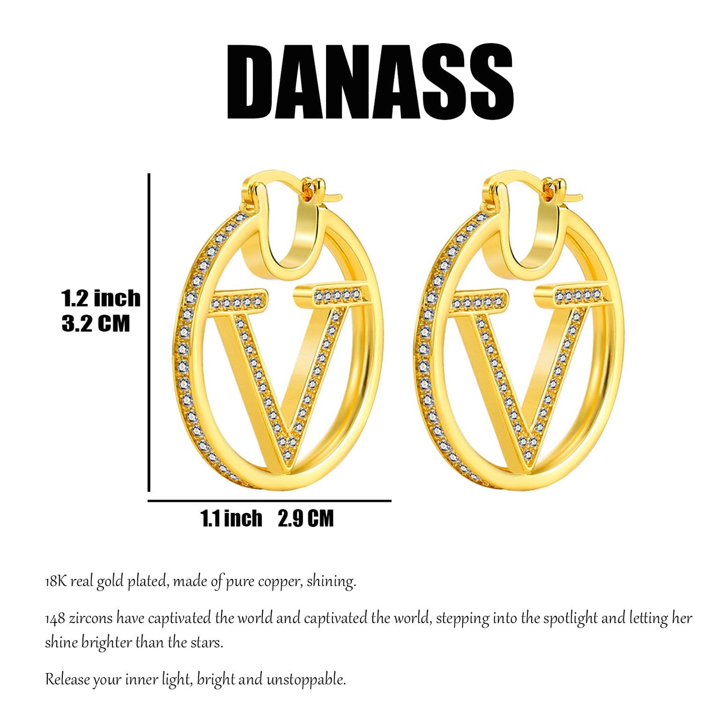 18K Gold Luxury Letter Earrings for Women and Sisters | Valentines, Birthday Gifts, Elegant Accessories for Any Occasion (Luxury V Earrings)