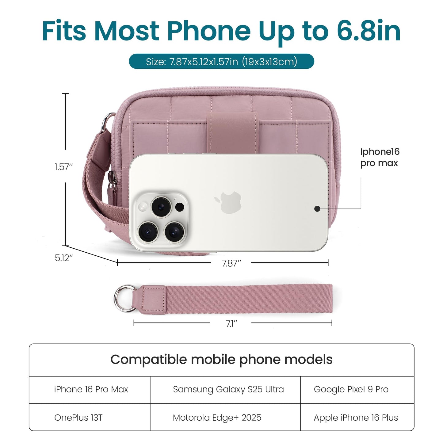 befen Wristlet Wallets for Women, Quilted Nylon Wallet Clutch Purse with 10 Card Slots, Credit Card Holder with RFID Blocking Phone Organizer, Puffer Womens Wallets, Pink