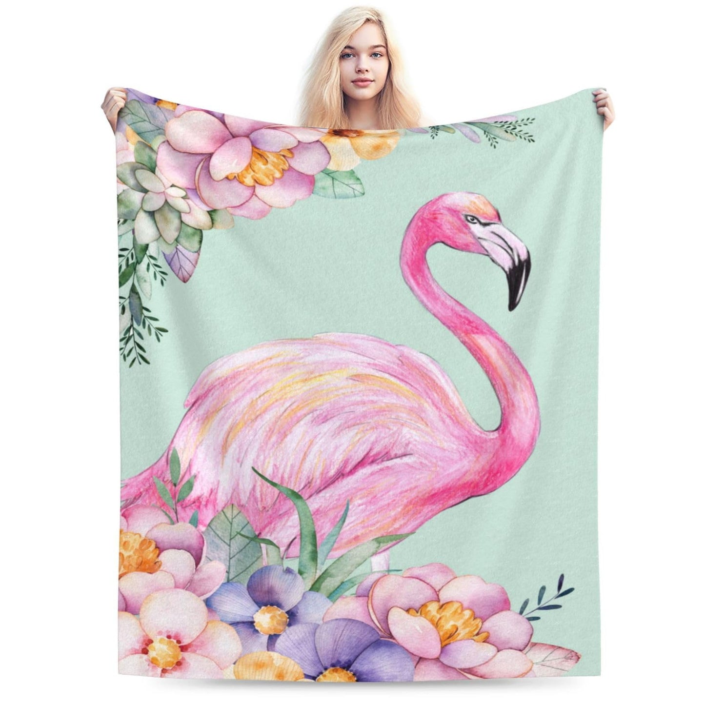 Duduho Pink Flamingo Watercolor Floral Bed Blanket Ultra Soft Throw Blanket All Season Warm Light Weight Cozy Plush Blankets for Home Bedroom Sofa Chair Travel, 50"X40"