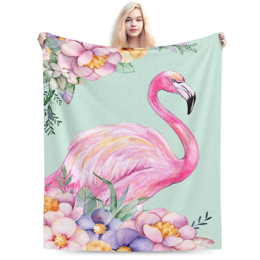 Duduho Pink Flamingo Watercolor Floral Bed Blanket Ultra Soft Throw Blanket All Season Warm Light Weight Cozy Plush Blankets for Home Bedroom Sofa Chair Travel, 50"X40"