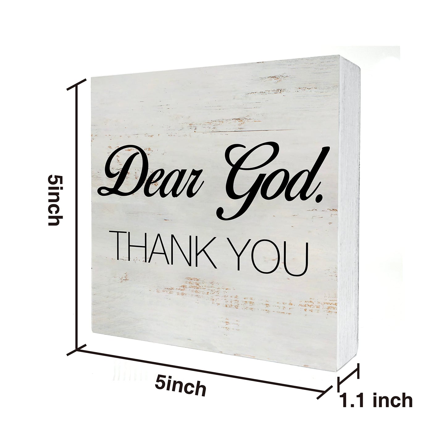 Dear God Thank You Wooden Box Sign Desk Décor Farmhouse Wood Block Plaque Rustic Box Sign for Living Room Shelf Table Decoration (5 X 5 Inch)