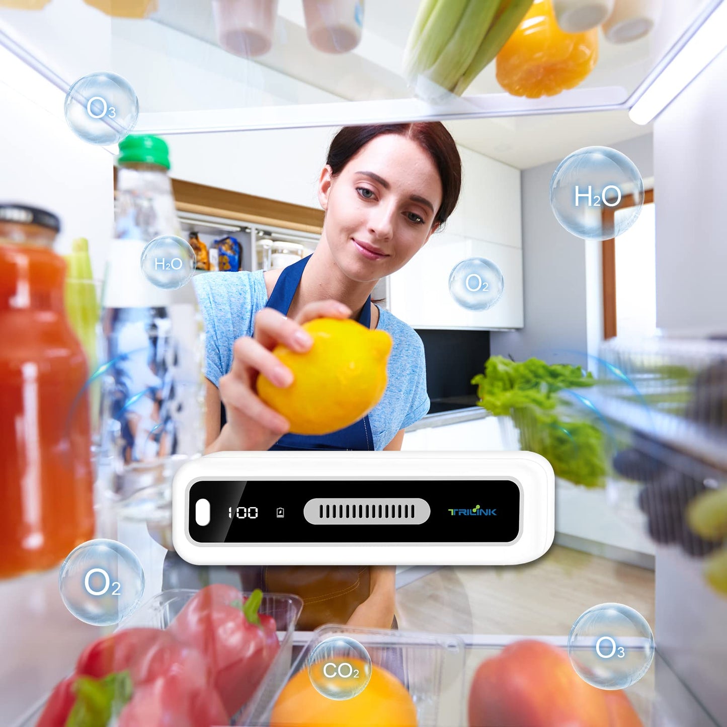 Mini USB Fridge Deodorizer with Led Display, Rechargeable Refrigerator Deodorizer, Reusable Fridge Odor Eliminator for Fridge, Car, Closet, Wardrobe, More Effective Than Baking Soda and Charcoal Bags