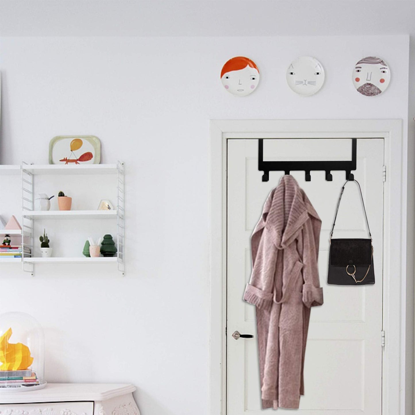 MINCORD Over Door Hook Hanger, Back of Door Bathroom Towel Rack Hooks Heavy-Duty Organizer Sturdy Anti-Rust Black 5-Hooks Towel Holder for Bathroom Bedroom Kitchen Coat Bag Robe Towels